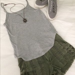 Free People Olive Green Distressed Jean Shorts